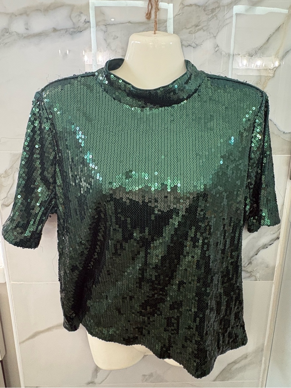 Michael Kors Emerald Green Sequin Short Sleeve Tee